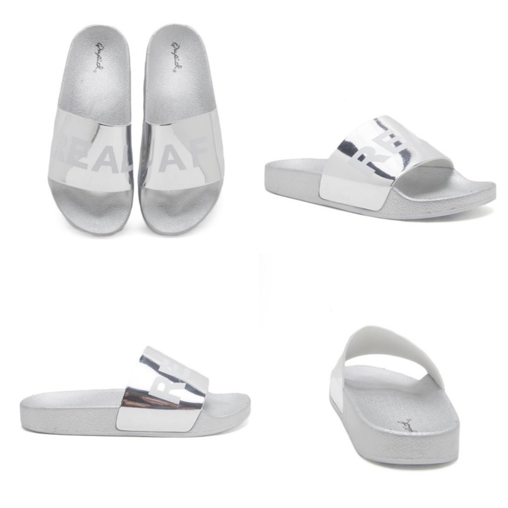 Metallic silver Shiny slide sandal